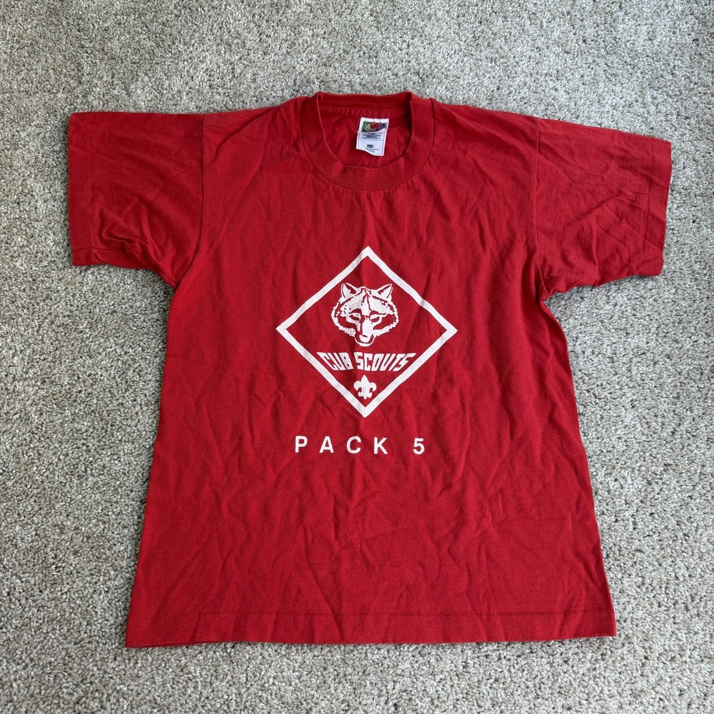 Vintage Fruit Of The Loom Shirt Boys 14-16 Red Cub Scouts Pack 5 Tee Graphic Tee